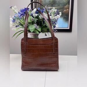 Vintage Monsac Croc Embossed Brown Leather Shoulder Bag